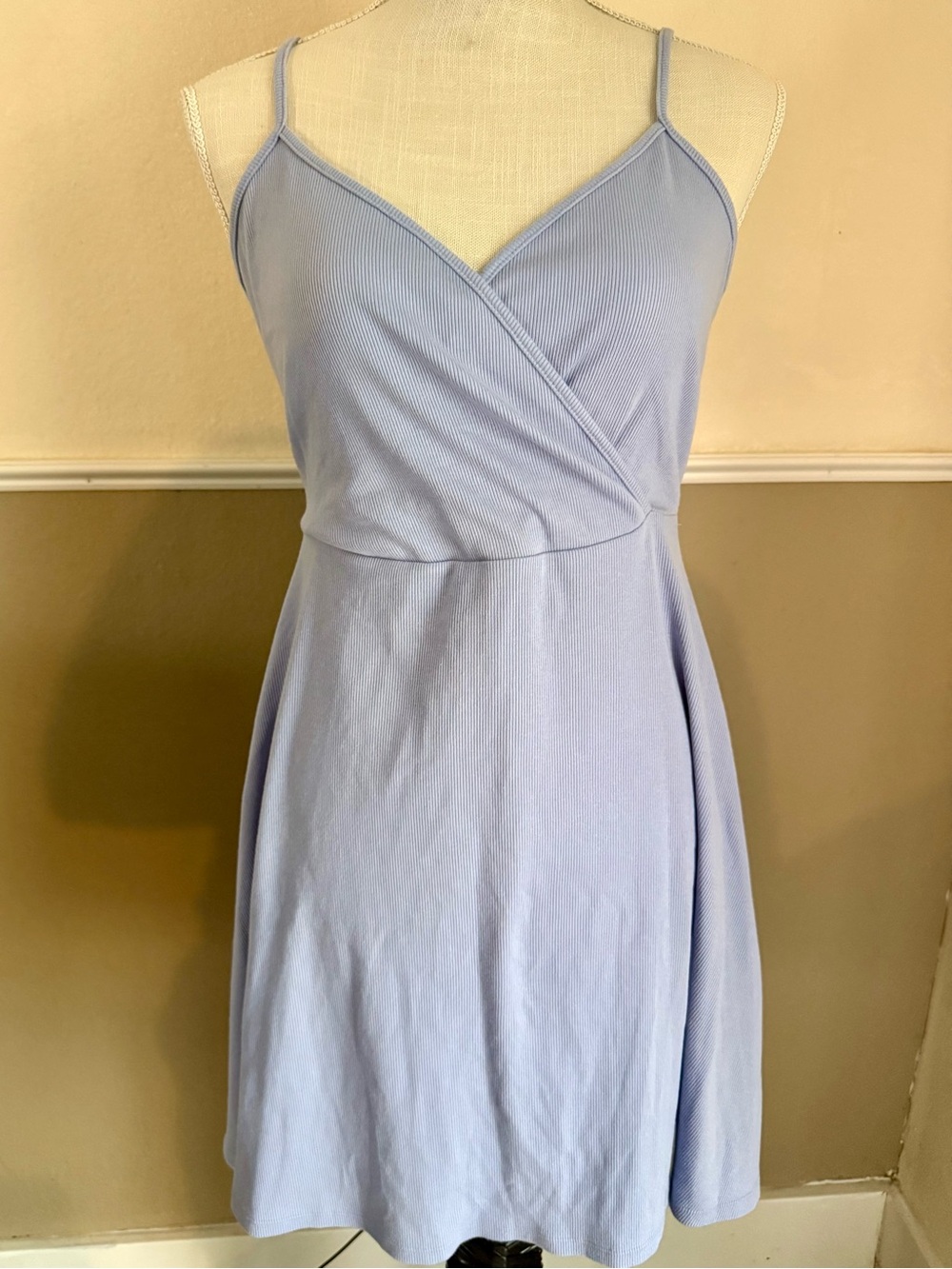 Wild Fable Ribbed Light Blue V Neck Skater Dress Size Large